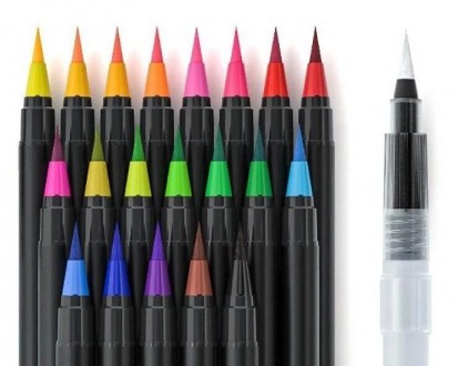 Акварельні маркери-набір олівців з м‘яким пензликом, 20 кольорів + 1 ручка. . фото 5