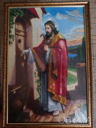 Картина "Иисус стучится в двери". Чешский бисер. Стекло. Размер внутри. . фото 1