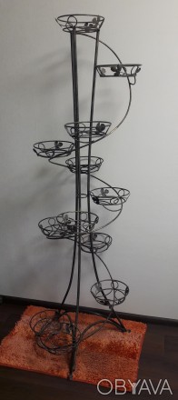 Подставка кованая напольная для цветов на 12 вазонов «Башня». Цвет б. . фото 1
