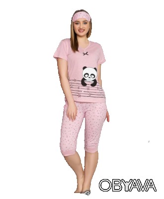 Женская пижама футболка и бриджи + повязка на глаза р 48 Л 100 % хлопок,Турция
(. . фото 1