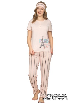 Женская пижама футболка и штаны + повязка на глаза р 44-50 100 % хлопок,Турция
(. . фото 1