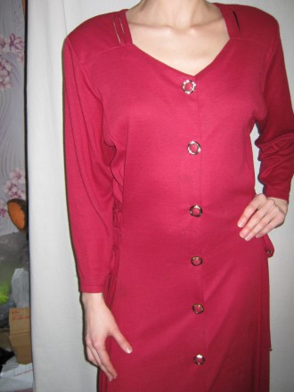  Мода возвращается! Платье женское б/у, бордового цвета, однотонное, трикотажное. . фото 8