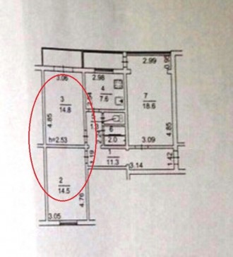 Продам  две  раздельные комнаты (площадью 14,5кв.м. + 14,8кв.м.) в Зх ком. кварт. Лесной массив. фото 3
