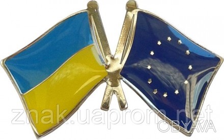 Значок Флаги Украины и Евросоюза, металлический, крепление бабочка.
Размер знач. . фото 1