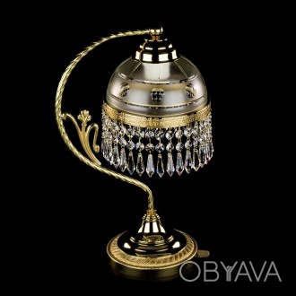 Латунная настольная лампа размерами 18 х 42 см, с 1 лампочкой и декоративным аба. . фото 1