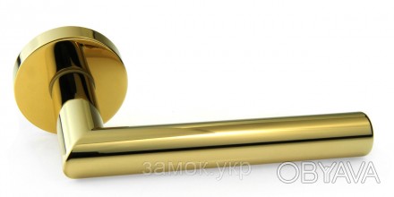 Ручка на входную дверь из латуни на круглой розетке Forme Elle 236А золото 24К
 . . фото 1