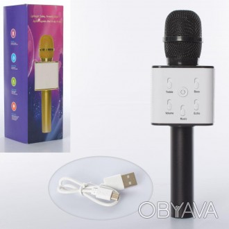 Микрофон Q7-black аккум, 25см, USBвход, USB шнур, Bluetooth, черный, в кор-ке,8,. . фото 1