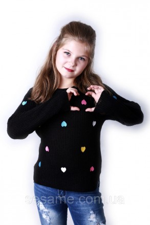 Детский теплый свитер сердечки черный для девочки 0174
Замеры:
Размер: 7-8 (рост. . фото 3