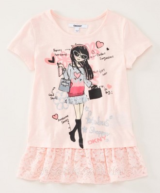 Детская футболка DKNY персиковая для девочки, 0183
Замеры:
Размер: 8-10 (рост 13. . фото 2