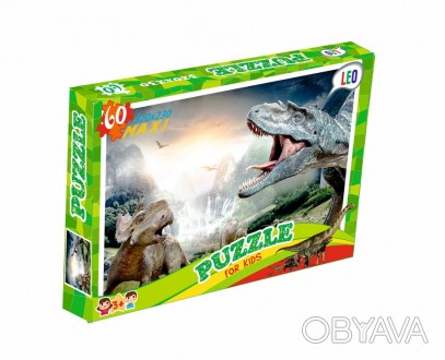 Пазл детский "Динозавры", упаковка - картонная коробка. В комплекте 60 элементов. . фото 1