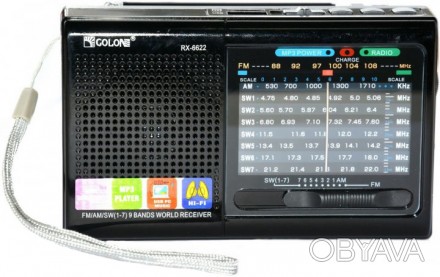 Описание Портативной колонки радио MP3 USB Golon RX 6622, черной Удобный шнурок . . фото 1