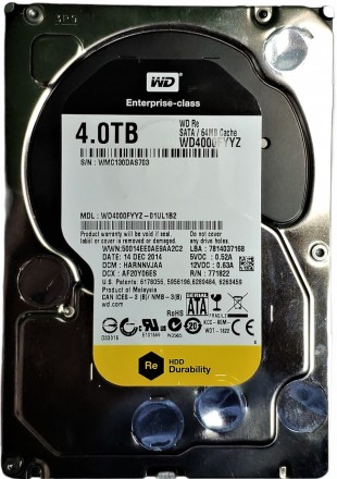 Жесткий диск HDD 4TB 7200rpm 64MB SATA III 3.5 WD RE WD4000FYYZ WMC130DAS703. Київ. фото 1 Жесткий диск HDD 4TB 7200rpm 64MB SATA III 3.5 WD RE WD4000FYYZ WMC130DAS703. Київ. фото 1