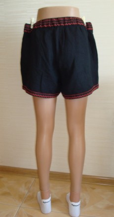 Легкие красивые летние женские шорты из смеси льна и вискозы с отделкой. По тали. . фото 5