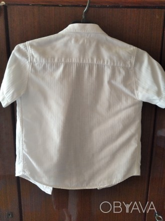 Школьная рубашка для мальчика с коротким рукавом в фактурную полоску. Рост 128 с. . фото 1