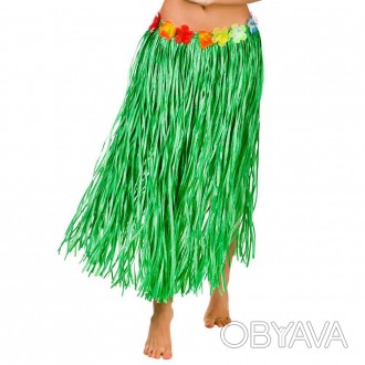Гавайская юбка (75см) зеленая с цветами для пляжных вечеринок. Длина юбки 75см. . . фото 1