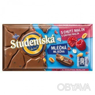 
Шоколад молочный натуральный из Чехии Studentska pecet с малиной, арахисом и ку. . фото 1