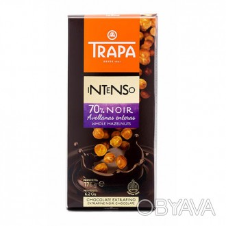 
Шоколад черный без глютена с фундуком 70% какао Intenso Trapa Испания 175г ПОЛЕ. . фото 1