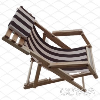 Шезлонг деревянный с подушкой и подлокотниками для дачи / пляжа SportbabyКаким д. . фото 1