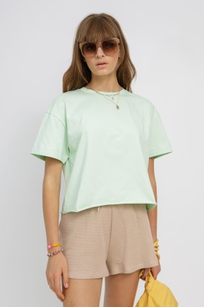 Женская футболка Stimma Палея. Модель в стиле оверсайз. Прямой фасон. Круглый вы. . фото 4