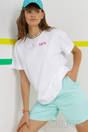 Женская футболка Stimma Дизар. Модель в стиле оверсайз. Прямой фасон. Круглый вы. . фото 1
