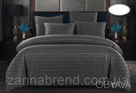 Полуторный комплект постельного белья из страйп-сатина №2 цвет темно-серый - мяг. . фото 1