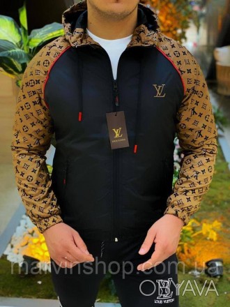 
Куртка ветровка мужская весна-осень-лето черная коричневая с капюшоном Louis Vu. . фото 1