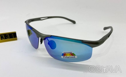 солнцезащитные мужские спортивные очки зеркальные голубые линзы с поляризацией в. . фото 1