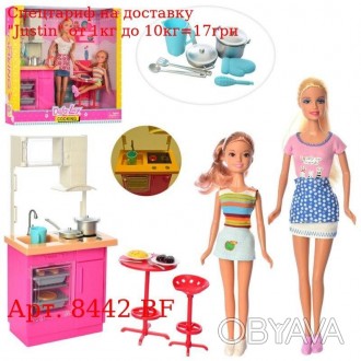 Кукла DEFA 8442-BF 29,5см, дочь 22см, кухня 31-14см, посуда, св, 2в, бат-таб, в . . фото 1