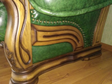 Продается комплект кожаных диванов б/у 3+2+1 "Барон" темно-зеленого цв. . фото 4