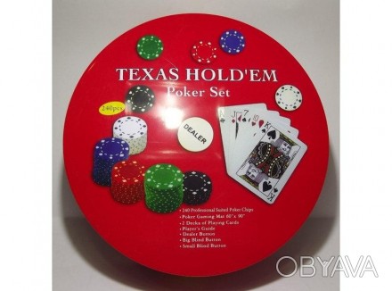 
Набор для игры в покер в метал. упаковке (240 фишек+2 колоды карт+полотно) I3-9. . фото 1