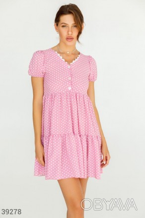 Доступные размеры: S-m, L-xl Летнее платье розового цвета в горошек в стиле baby. . фото 1