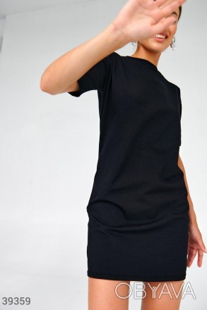 Доступные размеры: ун Базовое платье-футболка черного цвета. Круглая горловина, . . фото 1