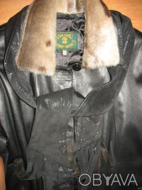 Кожаное женское пальто,р52-54,утеплённое,с подкладом. Мех нерпа- воротник и рука. . фото 2
