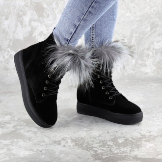  Женские зимние ботинки с мехом Katch черные 1404 Материал: натуральная замша, н. . фото 5