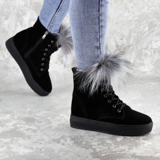  Женские зимние ботинки с мехом Katch черные 1404 Материал: натуральная замша, н. . фото 2