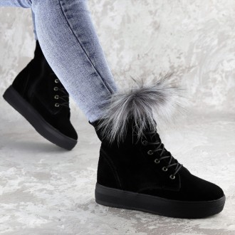  Женские зимние ботинки с мехом Katch черные 1404 Материал: натуральная замша, н. . фото 7