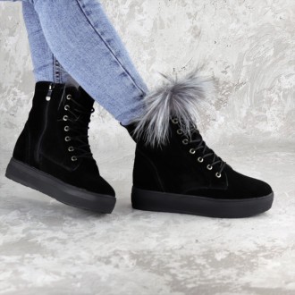  Женские зимние ботинки с мехом Katch черные 1404 Материал: натуральная замша, н. . фото 3