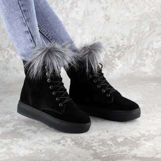  Женские зимние ботинки с мехом Katch черные 1404 Материал: натуральная замша, н. . фото 4