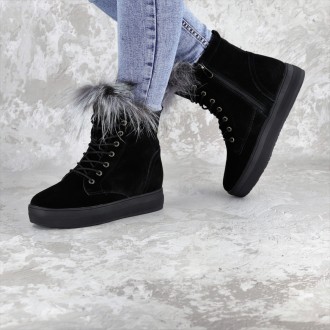  Женские зимние ботинки с мехом Katch черные 1404 Материал: натуральная замша, н. . фото 6
