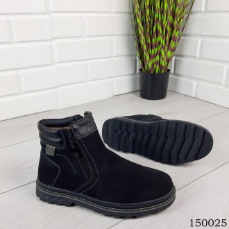 
Детские, подростковые ботинки зимние на молнии, черного цвета из эко нубука, вн. . фото 5