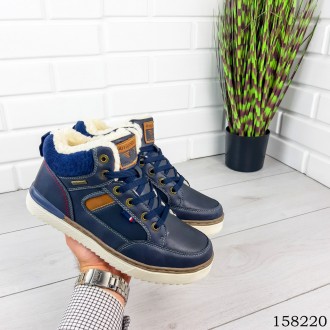 
Мужские ботинки зимние на шнурках, синего цвета из эко кожи, внутри теплый эко . . фото 11