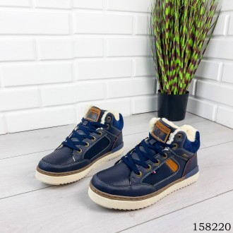 
Мужские ботинки зимние на шнурках, синего цвета из эко кожи, внутри теплый эко . . фото 9