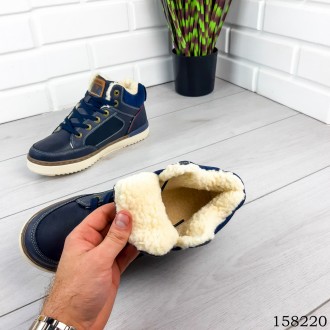 
Мужские ботинки зимние на шнурках, синего цвета из эко кожи, внутри теплый эко . . фото 6