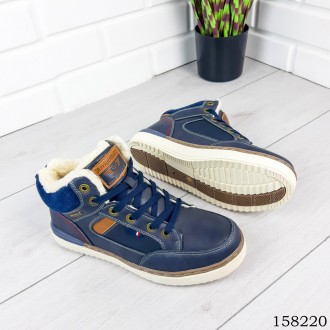 
Мужские ботинки зимние на шнурках, синего цвета из эко кожи, внутри теплый эко . . фото 4