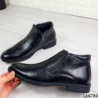 
Ботинки туфли мужские демисезонные черные из эко кожи, внутри флис (легкий эко . . фото 6