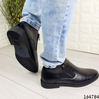 
Ботинки туфли мужские демисезонные черные из эко кожи, внутри флис (легкий эко . . фото 3