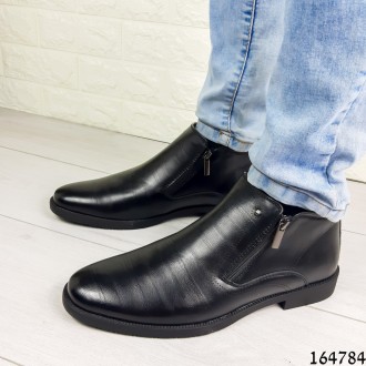 
Ботинки туфли мужские демисезонные черные из эко кожи, внутри флис (легкий эко . . фото 9