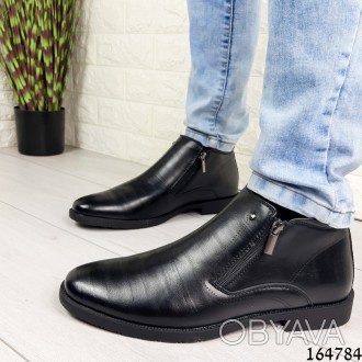 
Ботинки туфли мужские демисезонные черные из эко кожи, внутри флис (легкий эко . . фото 1