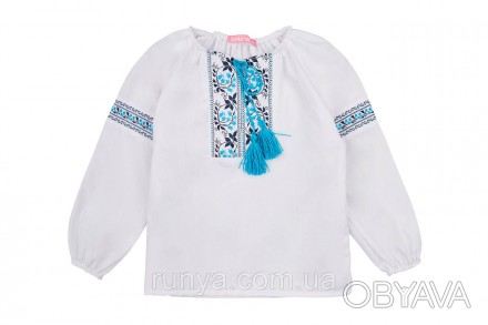 Вышиванка детская для девочки. Белая рубашка-вышиванка с длинным рукавом, белая . . фото 1