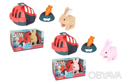 
М&apos;яка інтерактивна іграшка RA001-5 кролик 17 см, переноска, аксесуари, в к. . фото 1